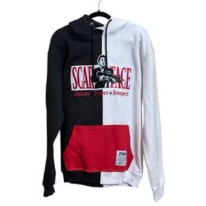 Focused Split Hoodie Mens Large Black White Graphic Print Drawstring Outdoor